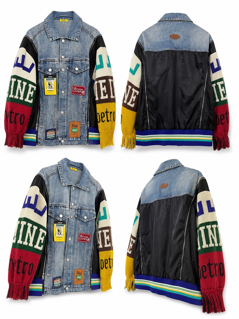 Mixed-Media Denim & Knit Jean Jacket - Multicolor